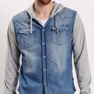 St. Goliath Denim Hoodie Long Sleeve Shirt Medium
